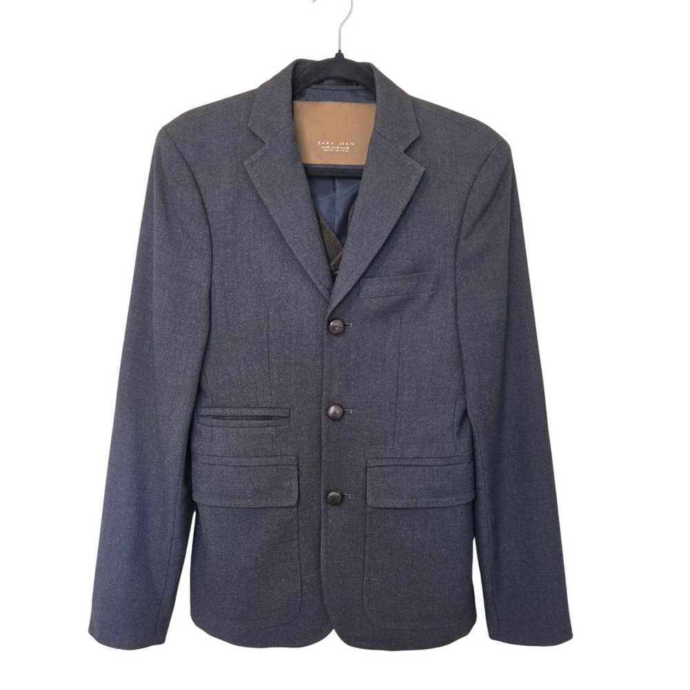 Zara Man Charcoal Gray Sports Coat Integrated Corduroy Vest Elbow Patches 38R